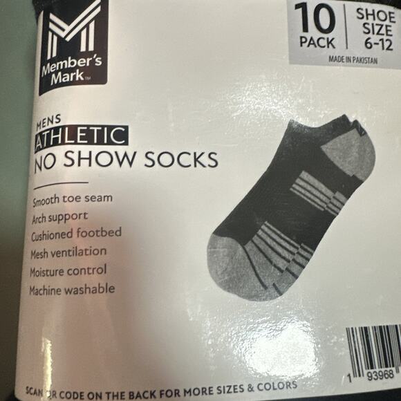 Member's Mark Men's Athletic No Show Socks 10 Pair Moisture Control Size 6-12 - Picture 2 of 4